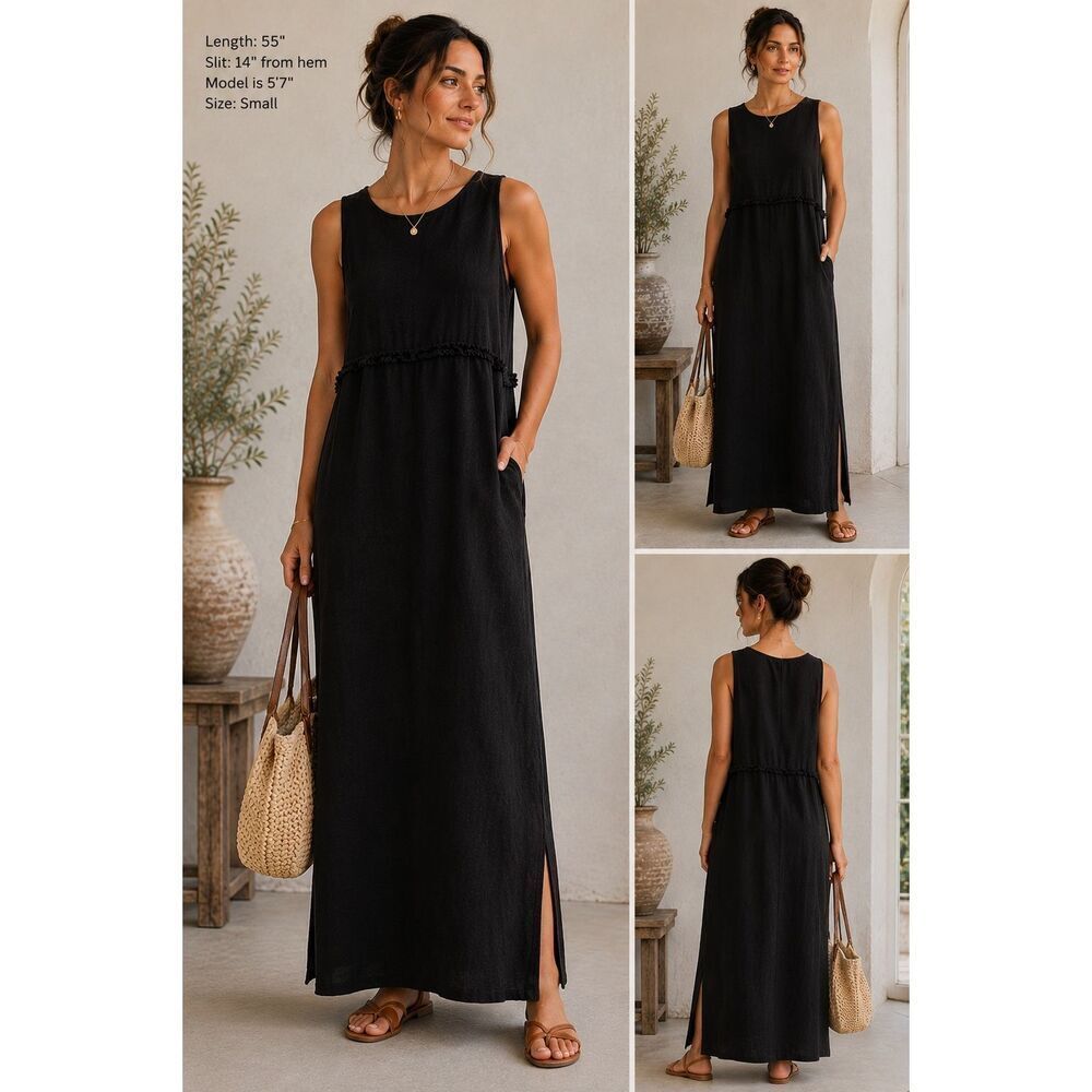 Vintage I.V.Y. 100% Linen Midi Dress Size XL natural fiber minimalist